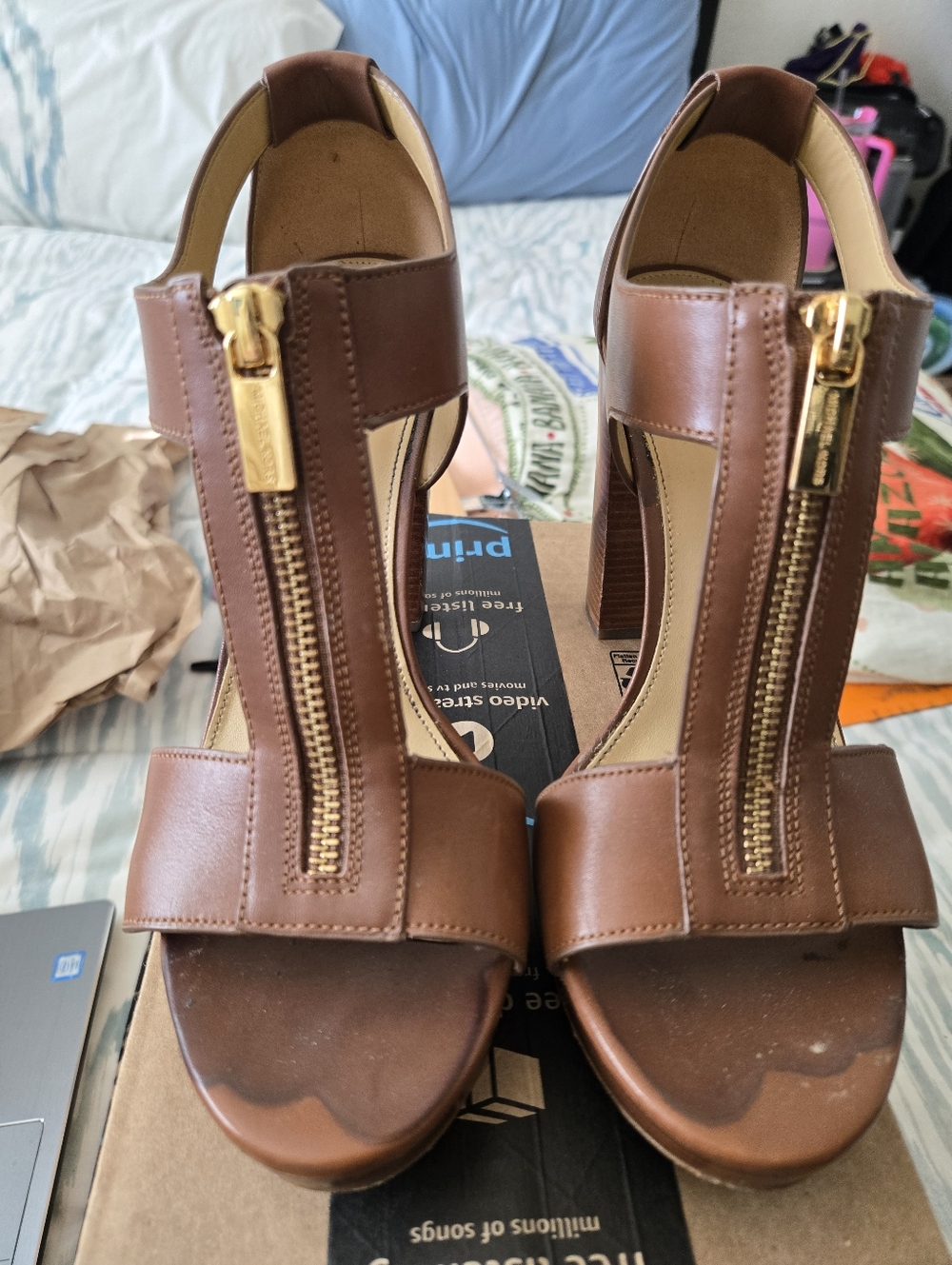 Michael By Micharl Kors Zip Up Leather Heels 8.5